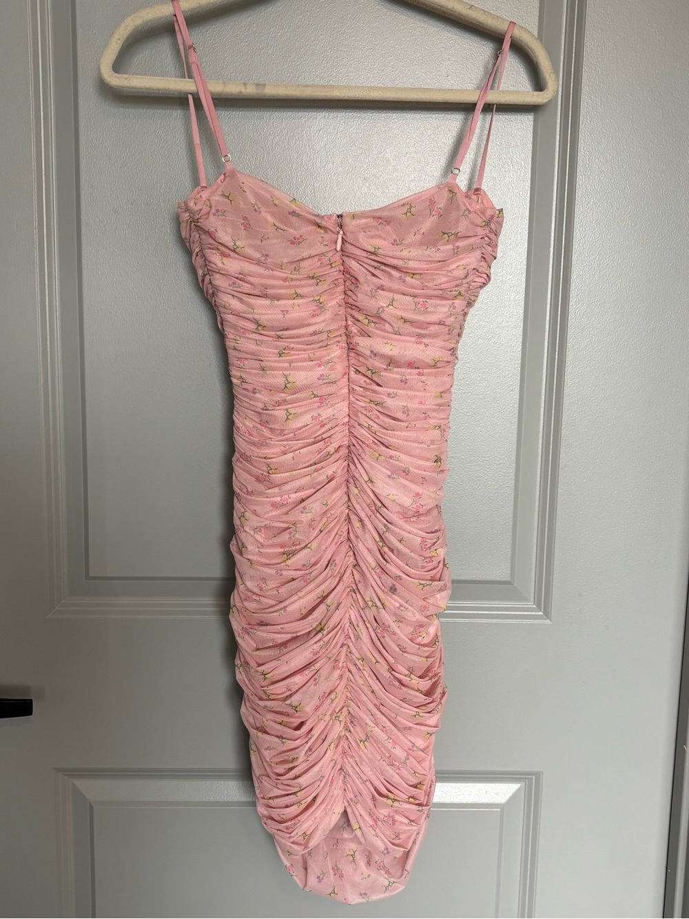 House of CB Ella Pink Floral Ruched Mesh Mini Dress. Size Small. - Picture 10 of 14